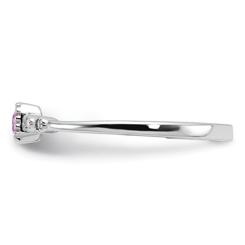 SS Rhodium-plated .43Created Pink Sapphire and .02Cr. Sapphire Ring (QR7449-6)