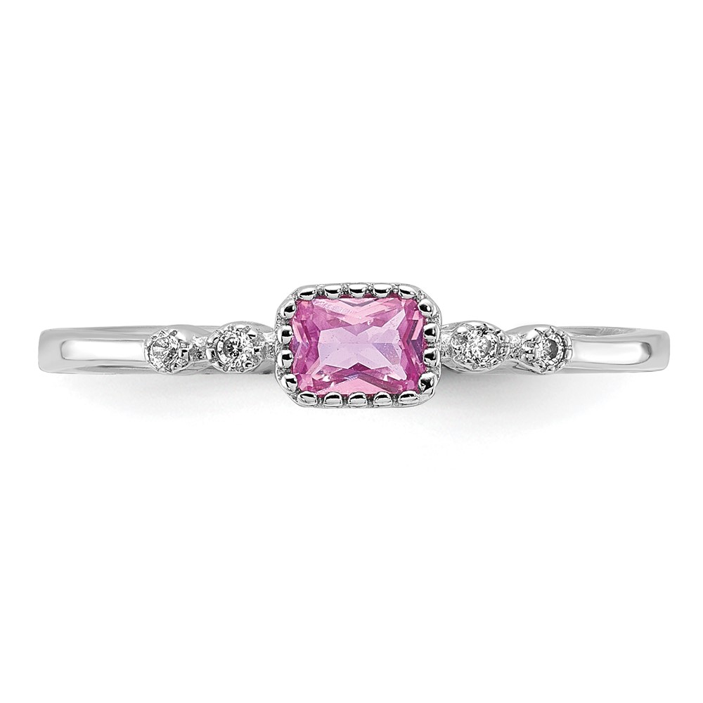 SS Rhodium-plated .43Created Pink Sapphire and .02Cr. Sapphire Ring (QR7449-6)