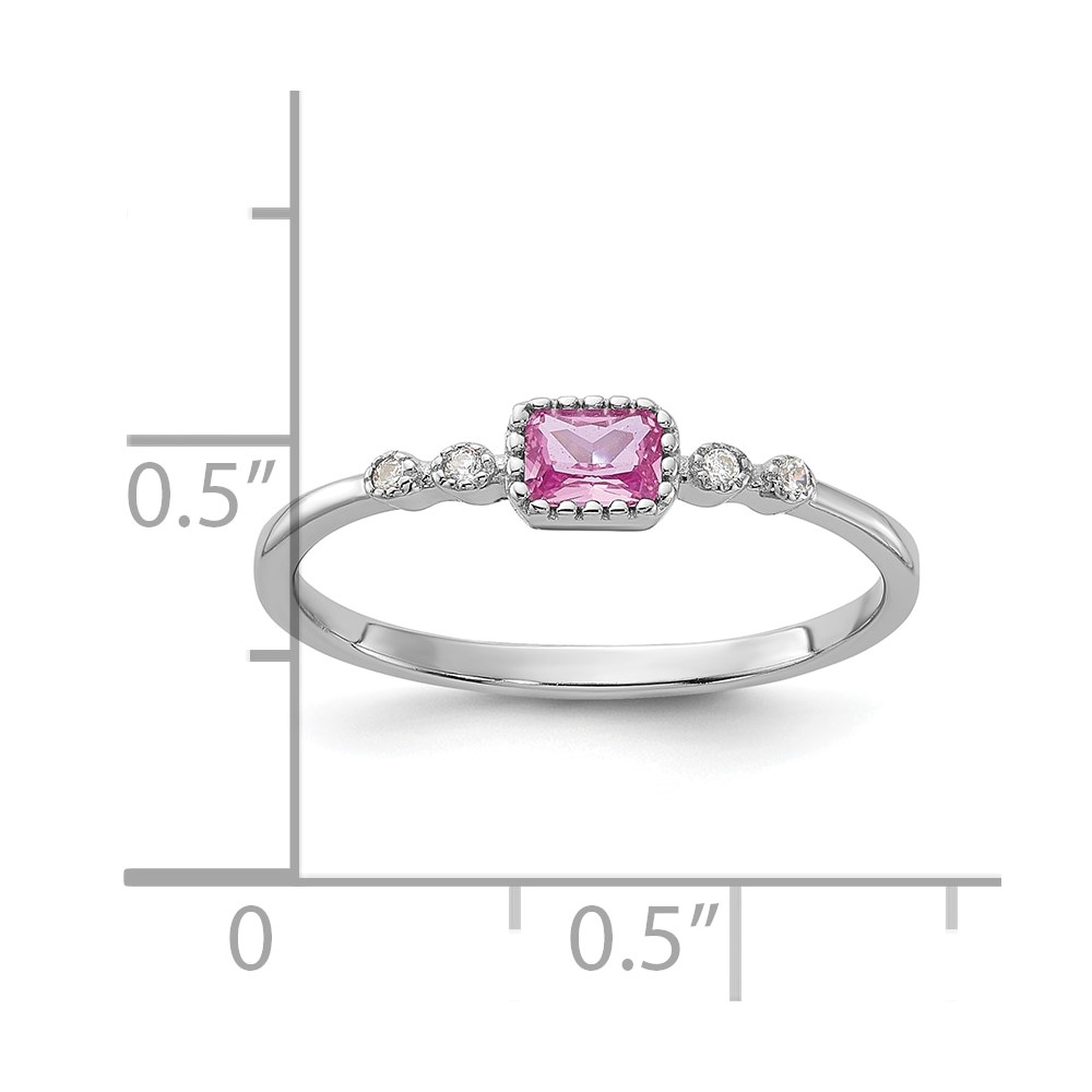 SS Rhodium-plated .43Created Pink Sapphire and .02Cr. Sapphire Ring (QR7449-6)