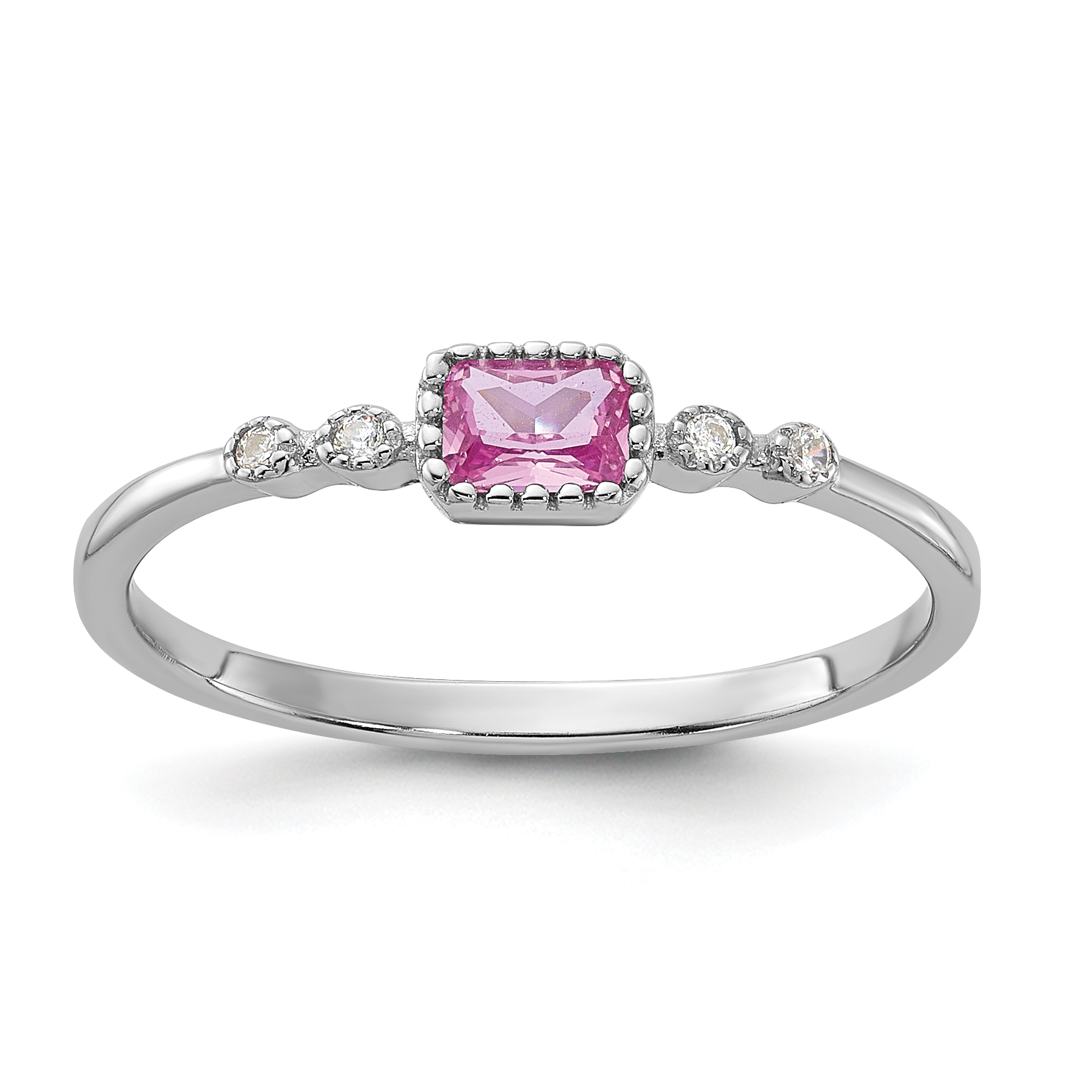 SS Rhodium-plated .43Created Pink Sapphire and .02Cr. Sapphire Ring (QR7449-6)