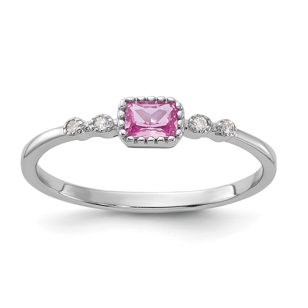 SS Rhodium-plated .43Created Pink Sapphire and .02Cr. Sapphire Ring (QR7449-6)