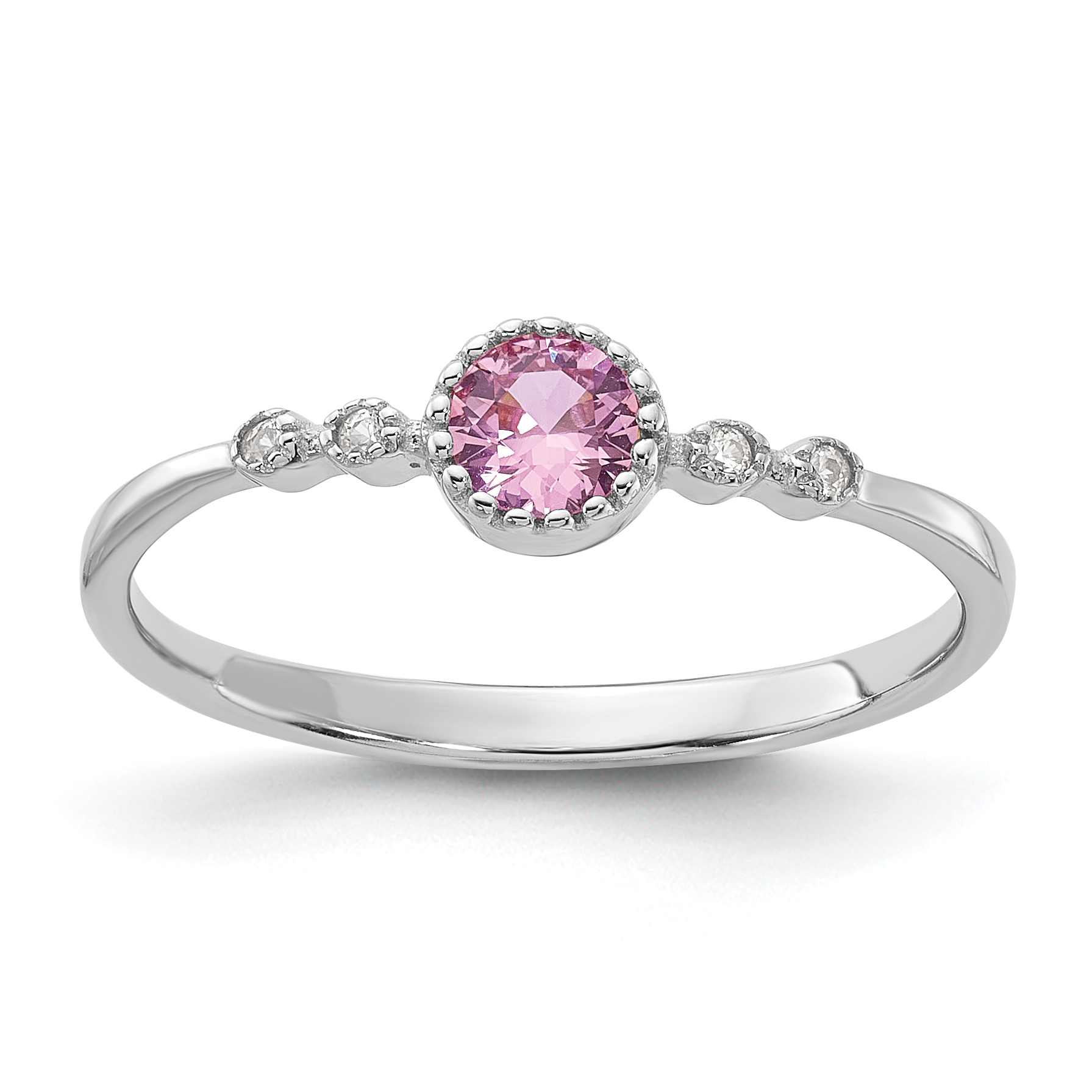 SS Rhodium-plated .37Pink and .02White Created Sapphire Ring (QR7450-7)
