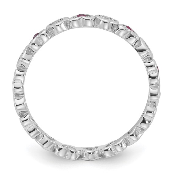 SS Rhodium-plated .14Lab Cr. Ruby and .27Cr. Wh Sapphire Heart Ring