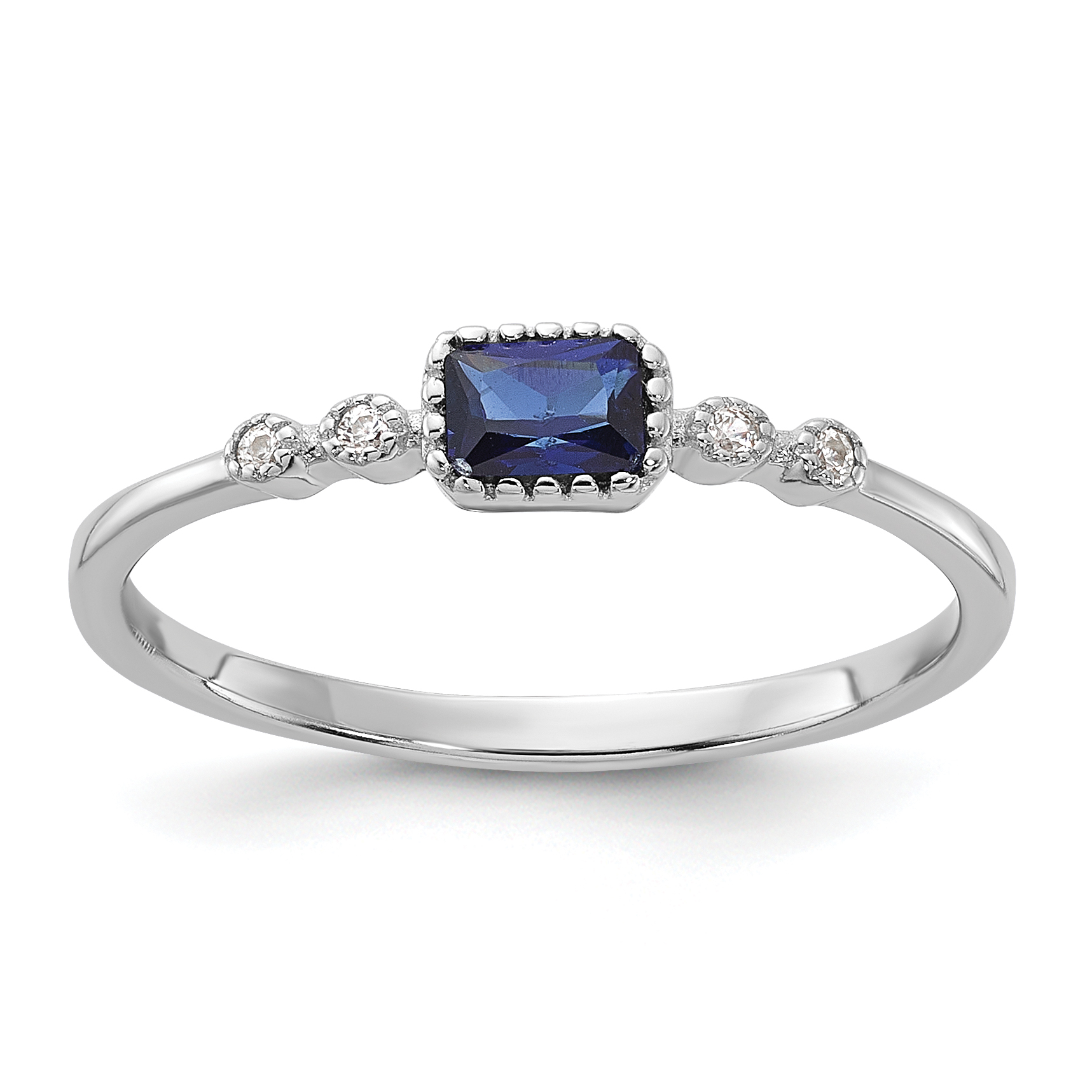 SS Rhodium-plated .02Cr. Blue Spinel and .02Cr. White Sapphire Ring (QR7452-6)