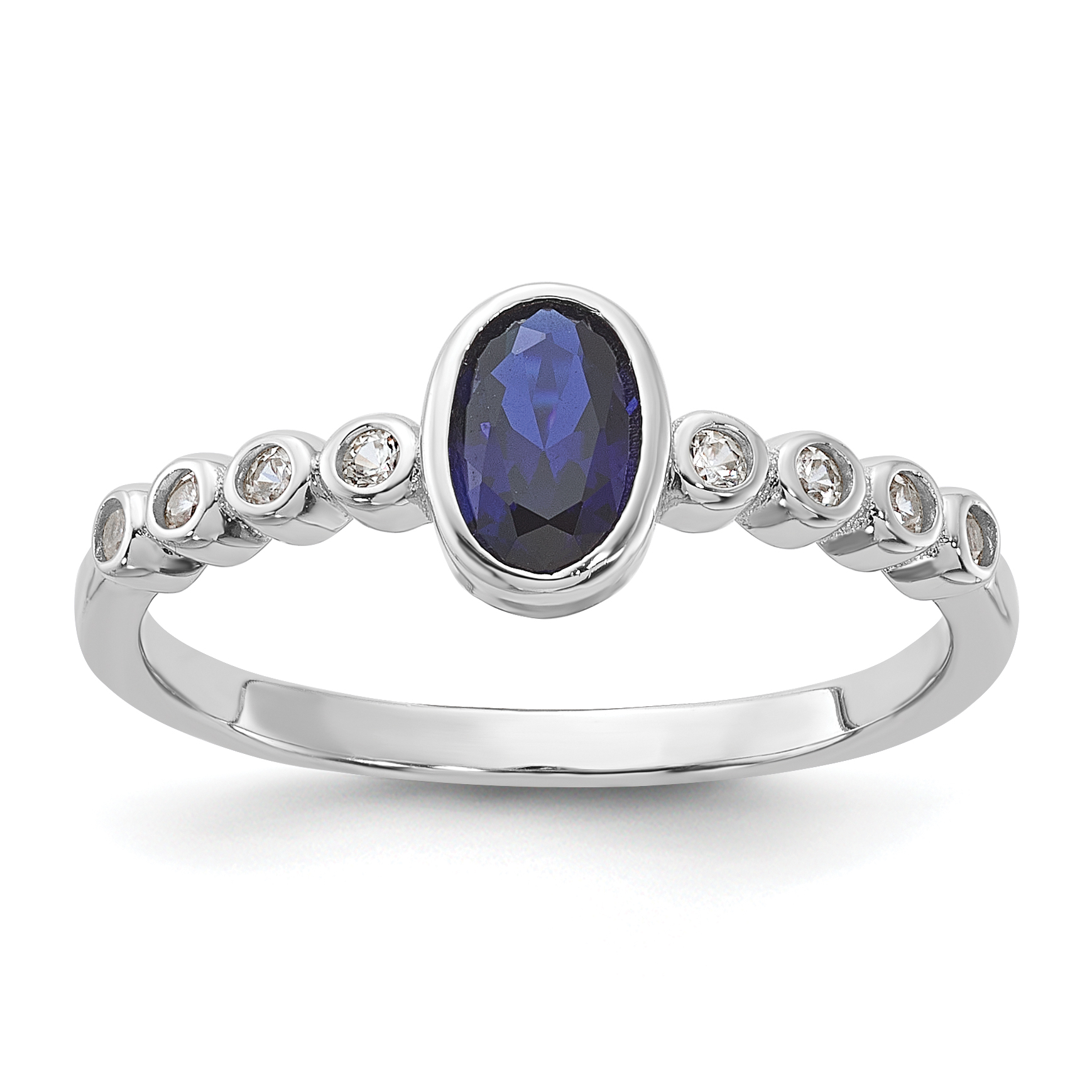 SS Rh-plated  .01Created White Sapphire .56Created Blue Spinel Ring (QR7454-6)