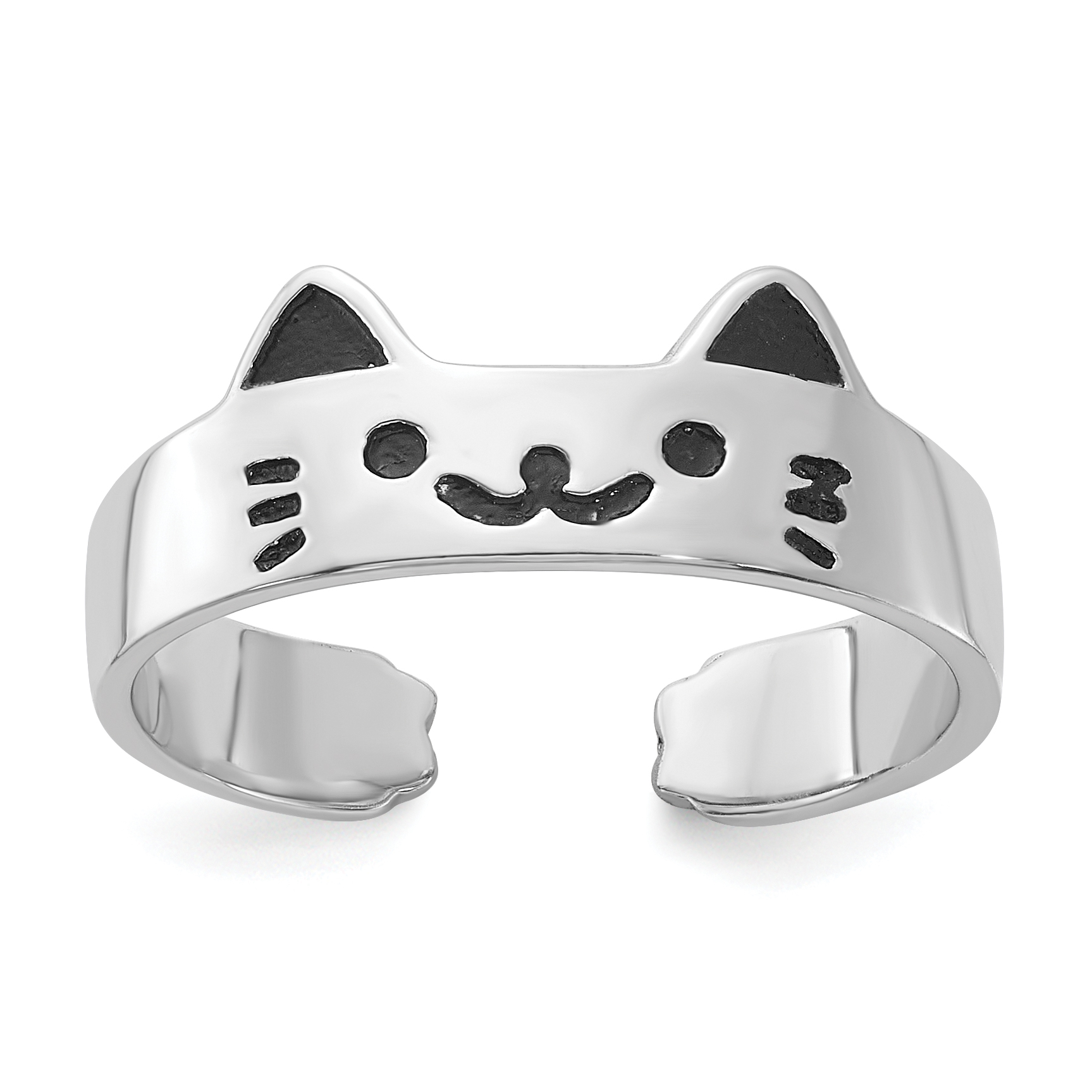 Sterling Silver Rhodium-plated Enameled Cat Adjustable Ring (QR7457)