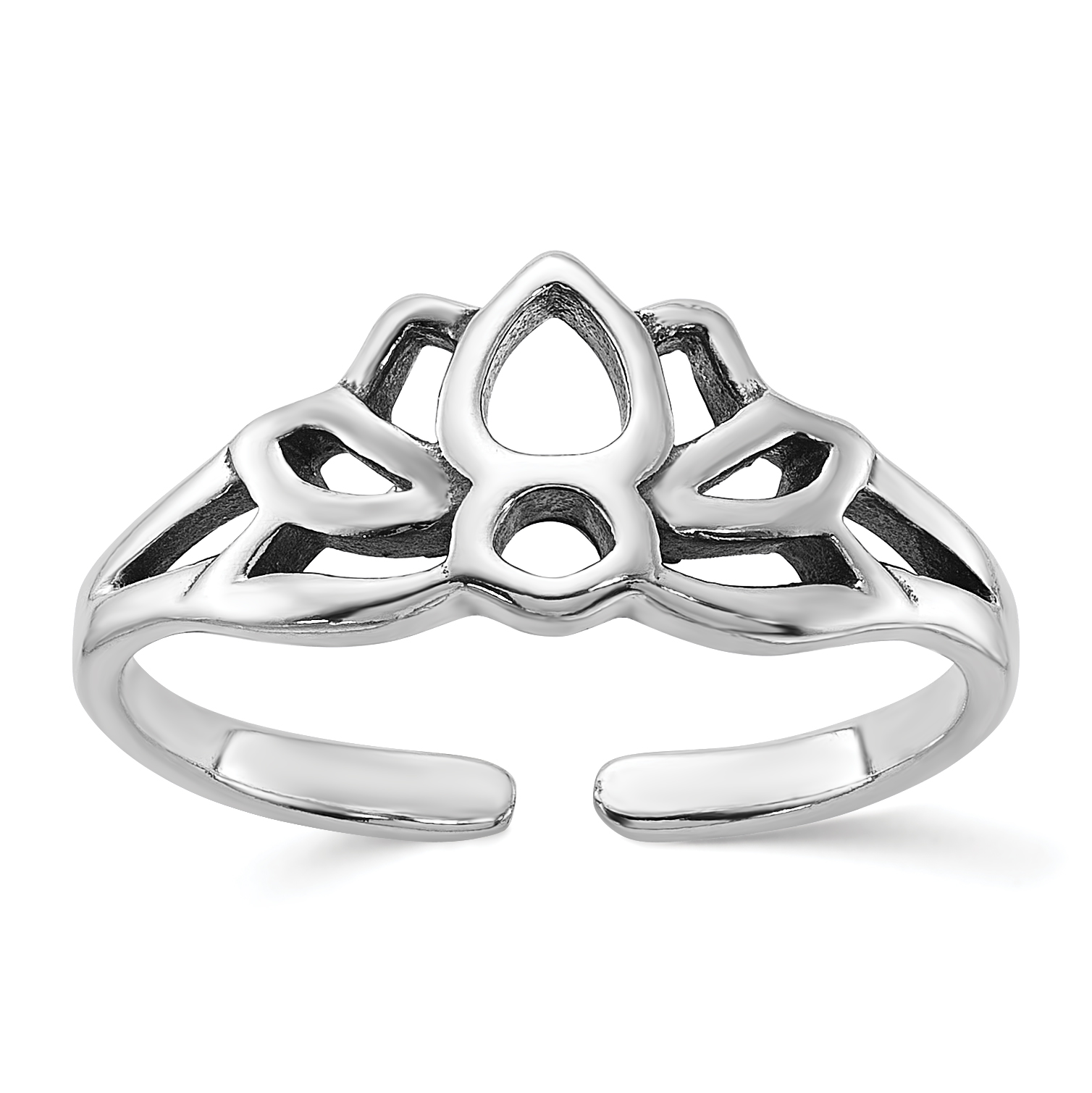 Sterling Silver Antiqued Lotus Flower Toe Ring (QR7458)