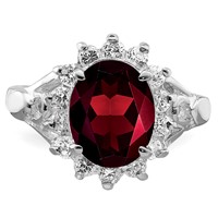 Sterling Silver Rhodium-plated Garnet & CZ Ring view 5