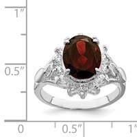 Sterling Silver Rhodium-plated Garnet & CZ Ring view 3