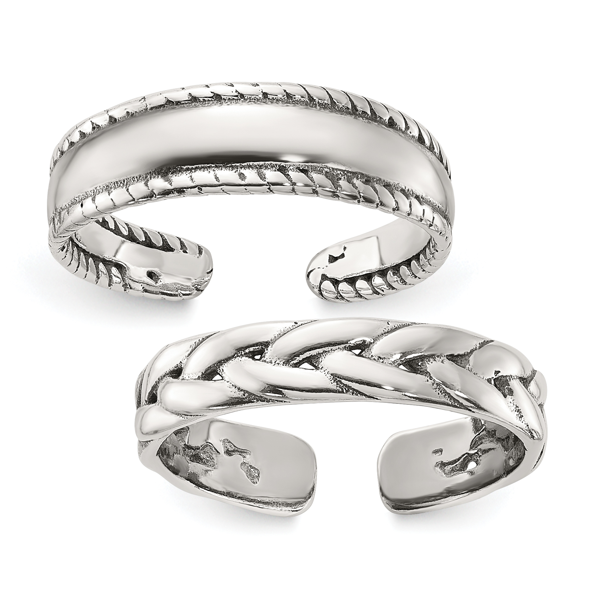 Sterling Silver Polished and Antiqued Set of 2 Toe Rings (QR7461SET)