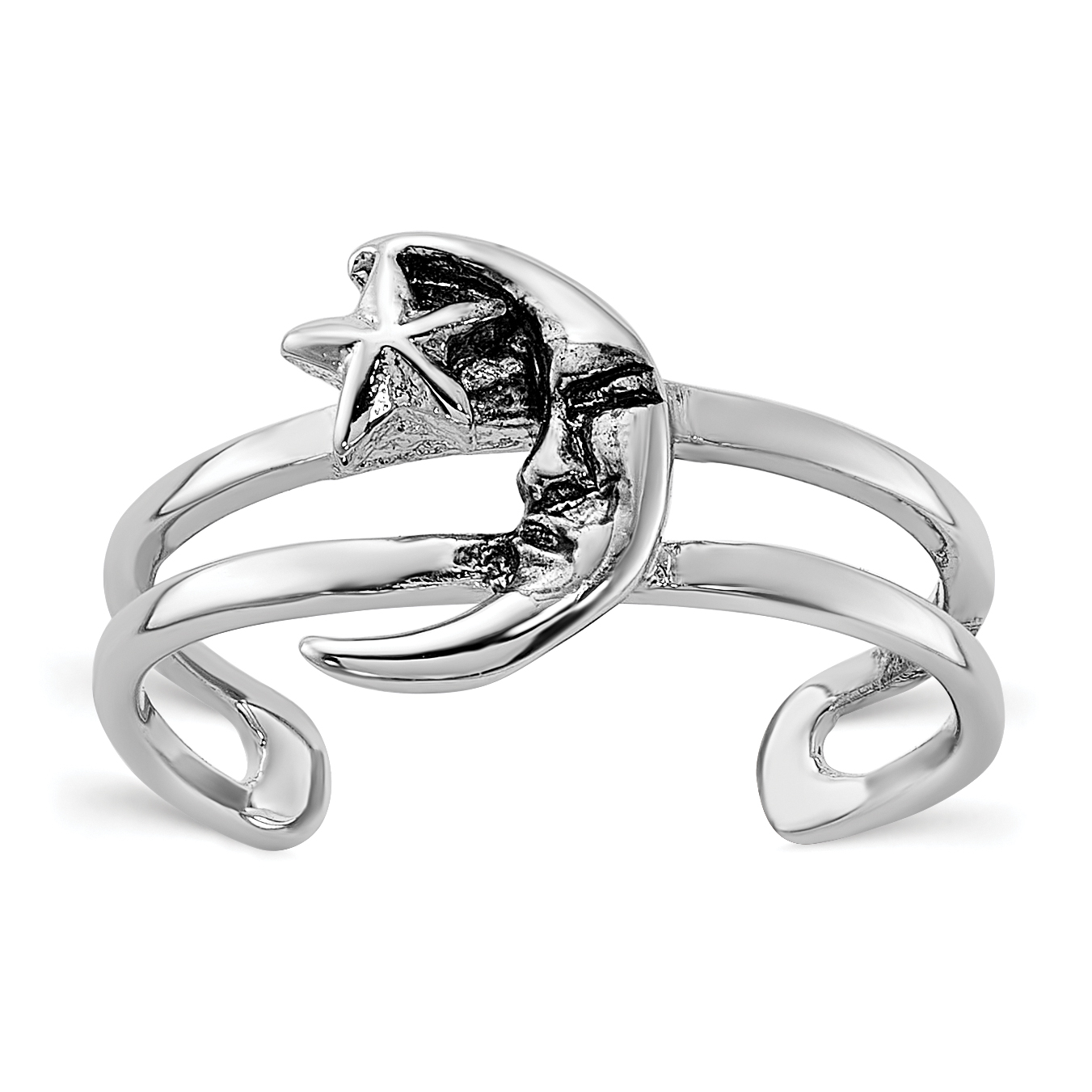 Sterling Silver Rhodium-plated Oxidized Moon and Star Toe Ring (QR7467)