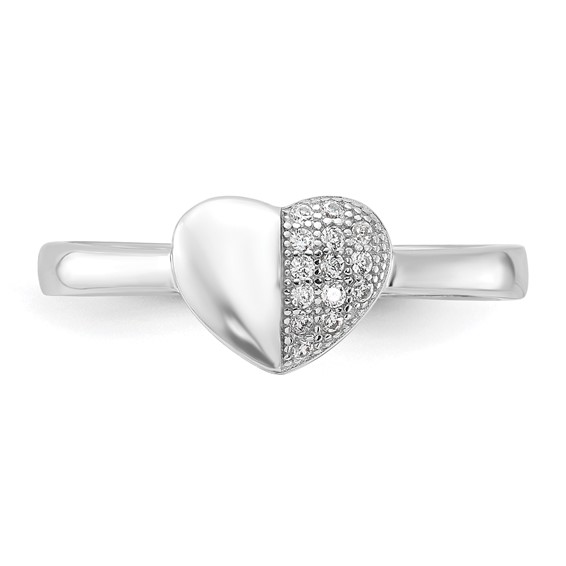 Sterling Silver Rhodium-plated CZ  Polished Heart Ring