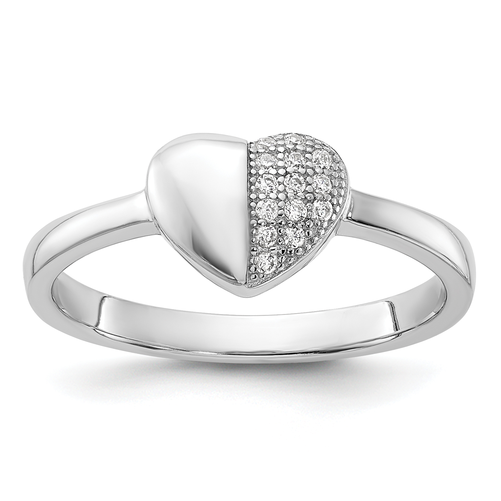 Sterling Silver Rhodium-plated CZ  Polished Heart Ring (QR7470-6)