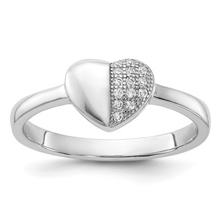 Sterling Silver Rhodium-plated CZ  Polished Heart Ring