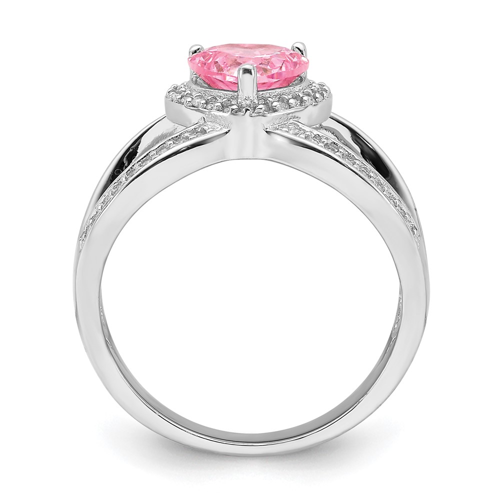 Sterling Silver Rhodium-plated Clear and Pink CZ Heart Ring (QR7473-6)