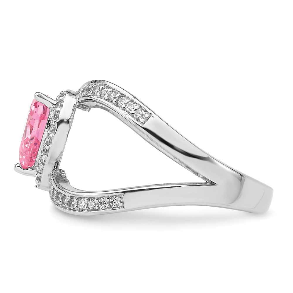 Sterling Silver Rhodium-plated Clear and Pink CZ Heart Ring (QR7473-6)