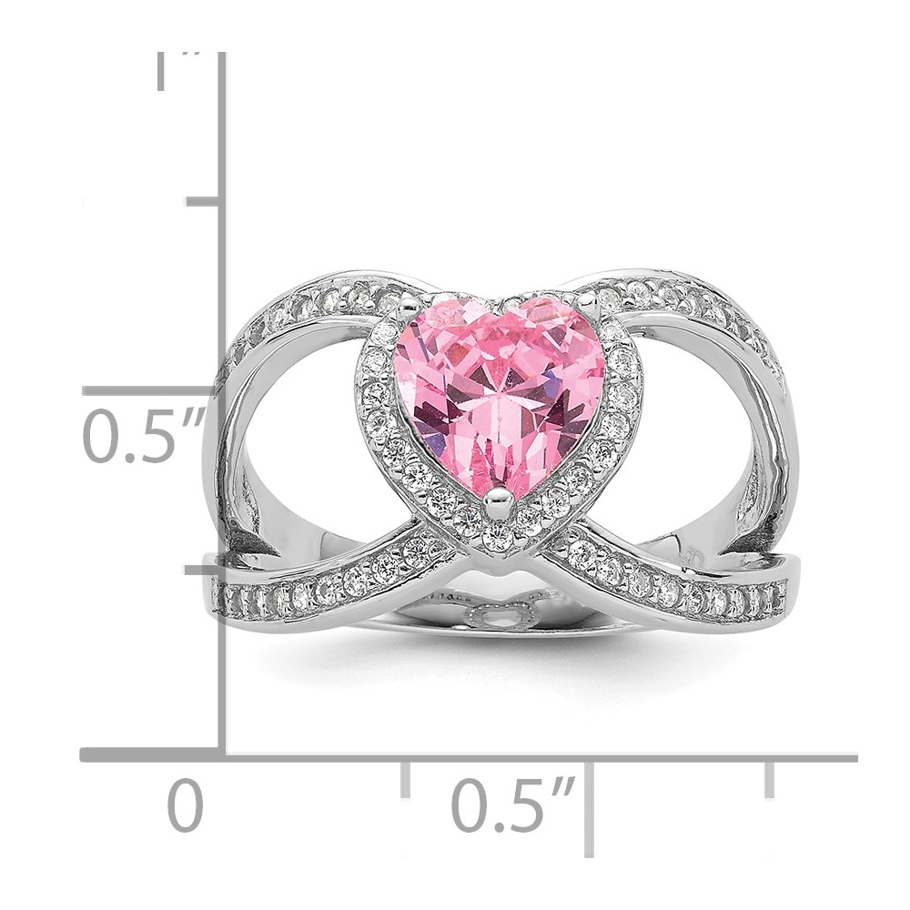 Sterling Silver Rhodium-plated Clear and Pink CZ Heart Ring (QR7473-6)