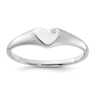 Sterling Silver Rhodium-plated CZ Heart Signet Ring