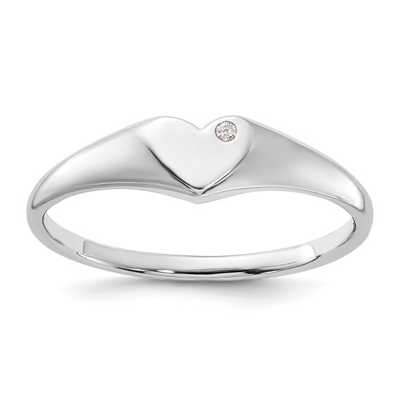 Sterling Silver Rhodium-plated CZ Heart Signet Ring