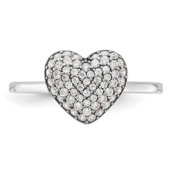 Sterling Silver Rhodium-plated Pave CZ Heart Ring