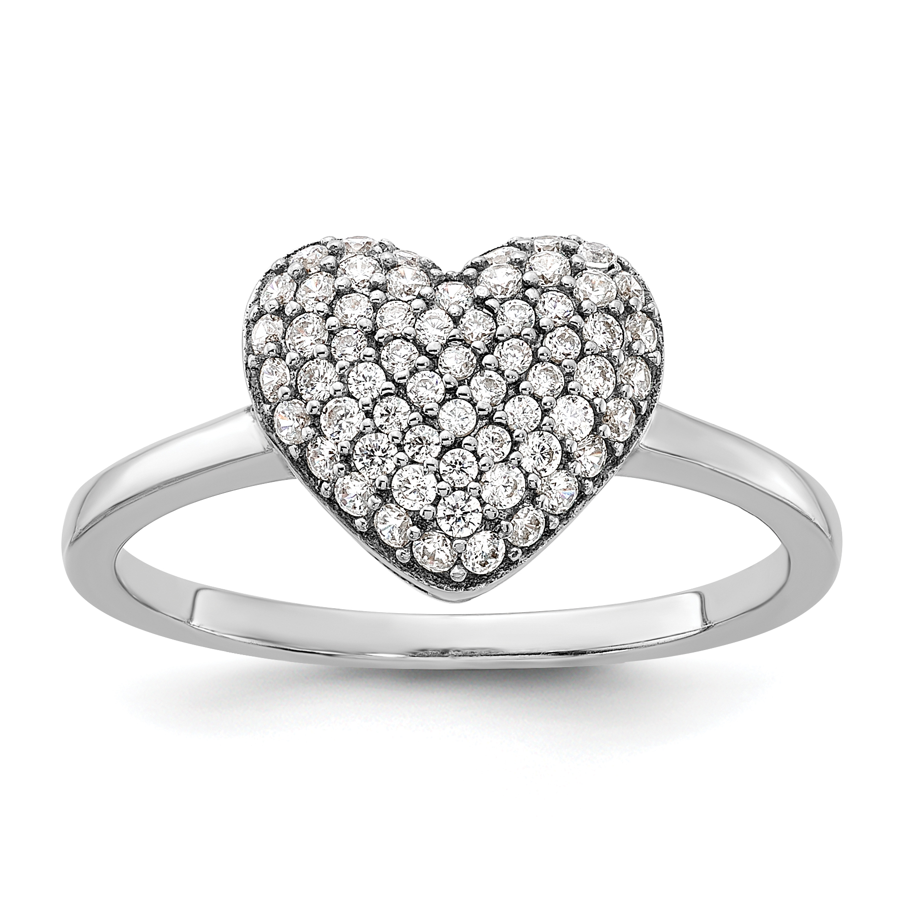 Sterling Silver Rhodium-plated Pave CZ Heart Ring (QR7477-7)