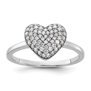 Sterling Silver Rhodium-plated Pave CZ Heart Ring