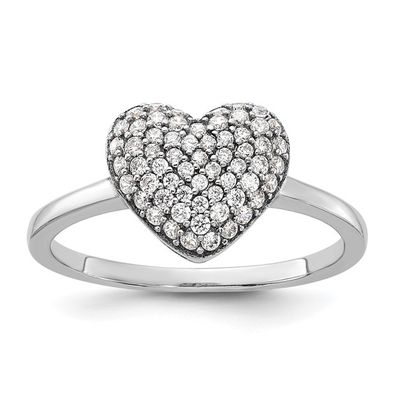 Sterling Silver Rhodium-plated Pave CZ Heart Ring