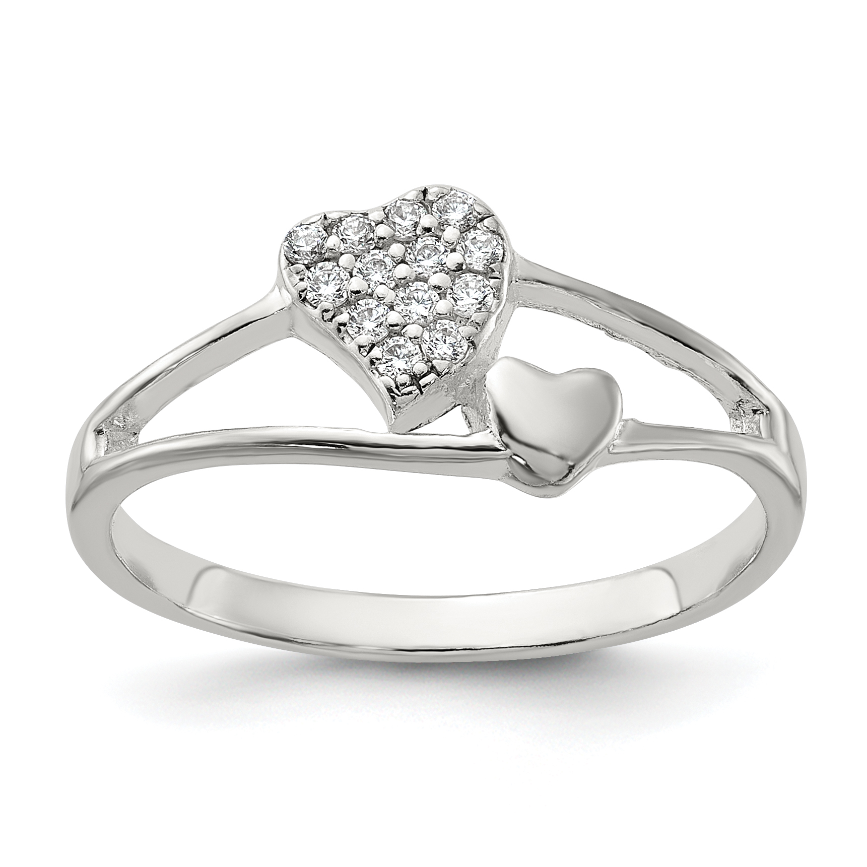 Sterling Silver Polished CZ Double Heart Ring (QR7478-6)
