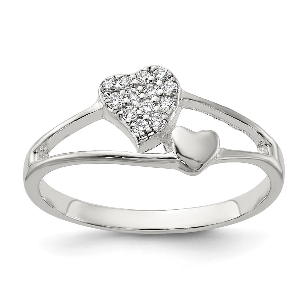 Sterling Silver Polished CZ Double Heart Ring (QR7478-6)