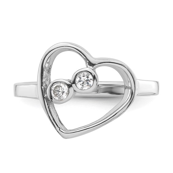 Sterling Silver Rhodium-plated CZ Open Heart Ring