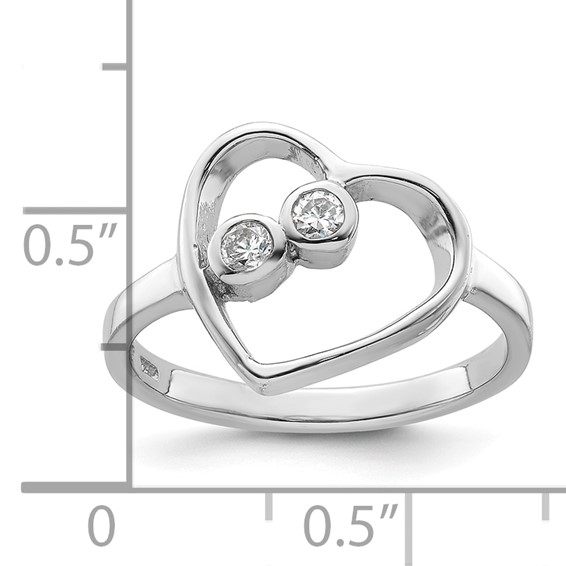 Sterling Silver Rhodium-plated CZ Open Heart Ring