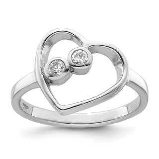 Sterling Silver Rhodium-plated CZ Open Heart Ring