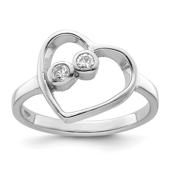 Sterling Silver Rhodium-plated CZ Open Heart Ring