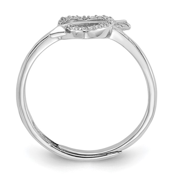 Sterling Silver Rhodium-plated CZ Heart with Arrow Adjustable Ring