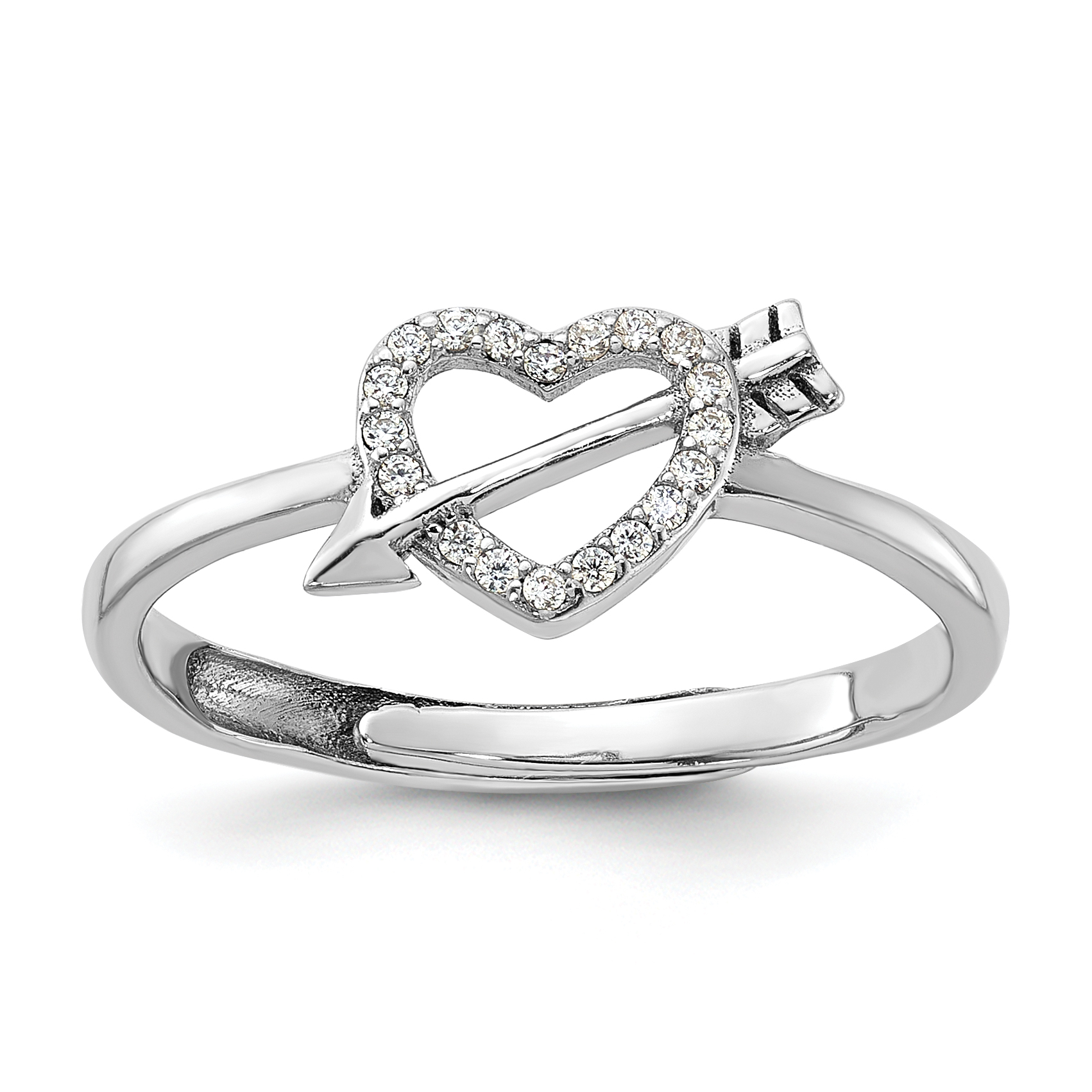 Sterling Silver Rhodium-plated CZ Heart with Arrow Adjustable Ring (QR7480)