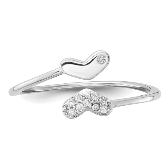 Sterling Silver Rhodium-plated CZ Double Heart Ring
