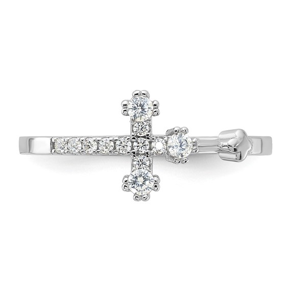 Sterling Silver Flash Platinum-plated CZ Cross Ring
