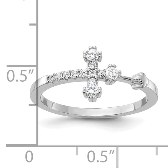 Sterling Silver Flash Platinum-plated CZ Cross Ring