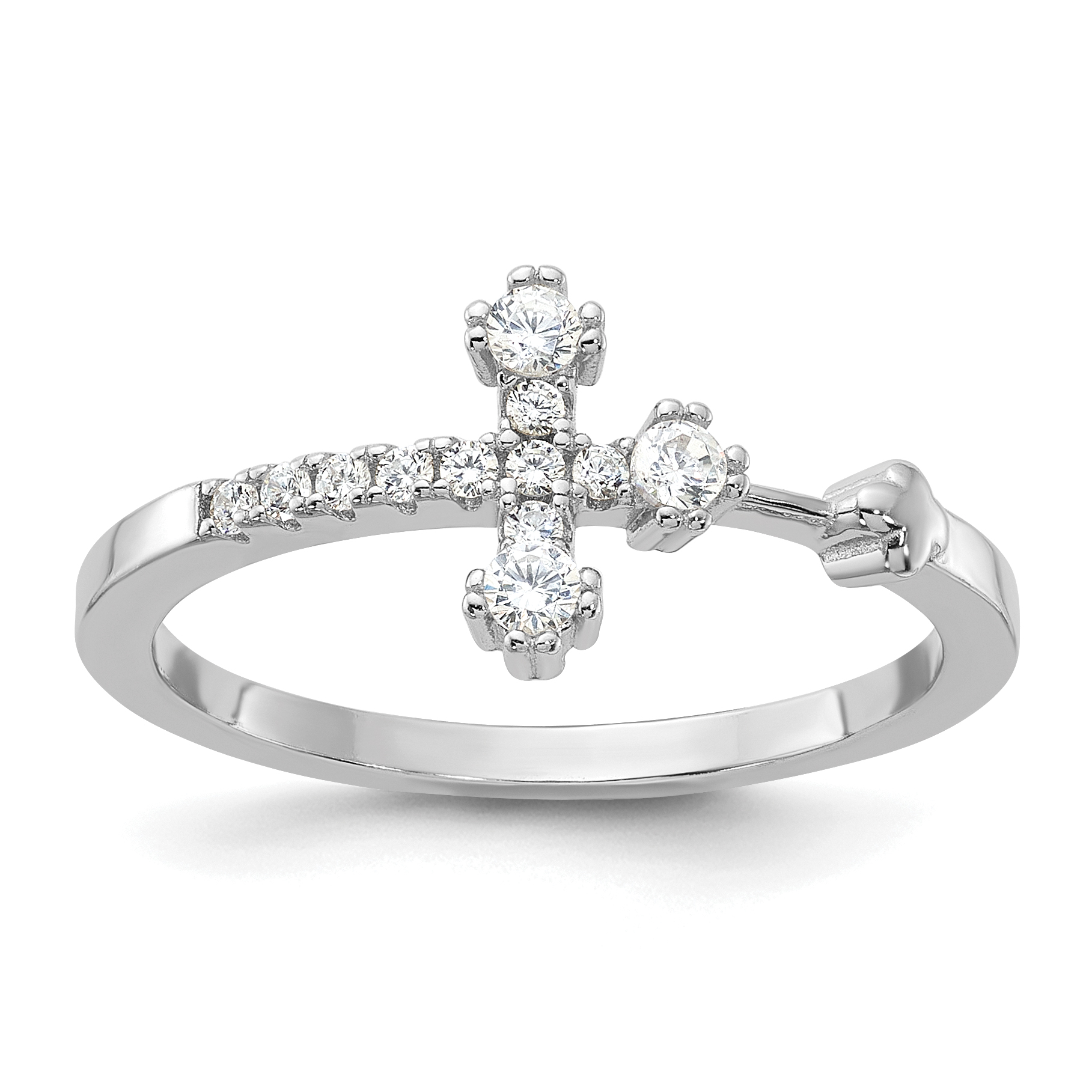 Sterling Silver Flash Platinum-plated CZ Cross Ring (QR7483-8)