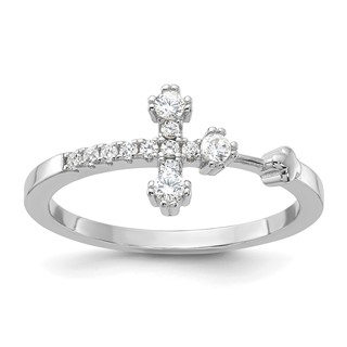 Sterling Silver Flash Platinum-plated CZ Cross Ring