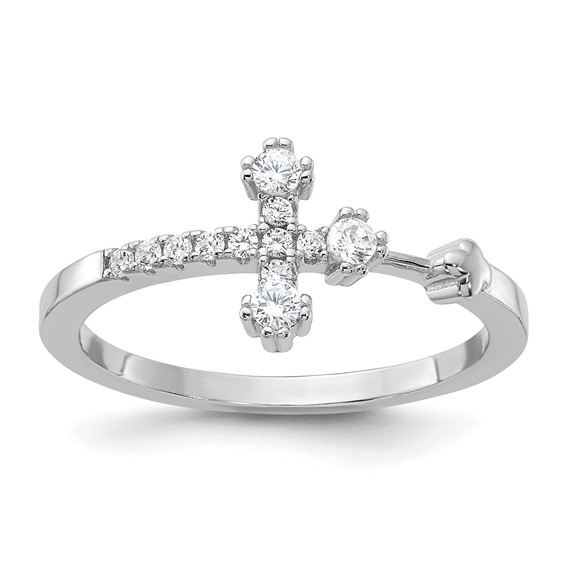 Sterling Silver Flash Platinum-plated CZ Cross Ring