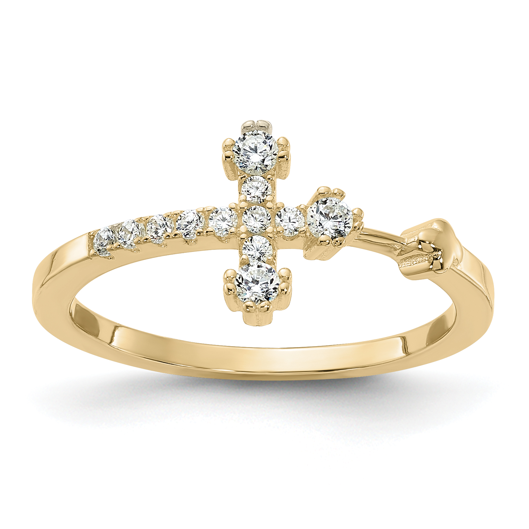 Sterling Silver Gold-tone CZ Cross Ring (QR7483GP-7)