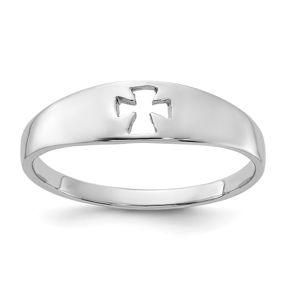 Sterling Silver Rhodium-plated Polished Cut-out Cross Ring (QR7485-6)