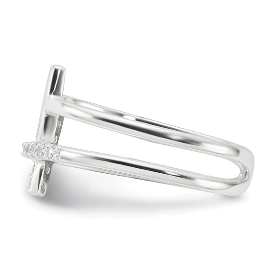Sterling Silver E-coated CZ Cross Open Back Ring