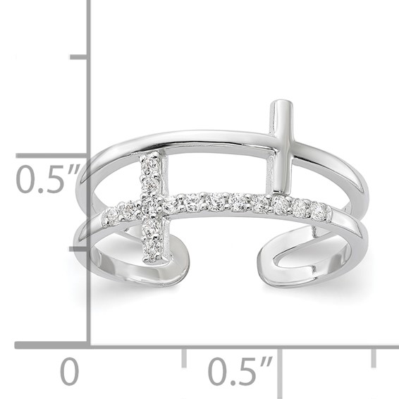 Sterling Silver E-coated CZ Cross Open Back Ring