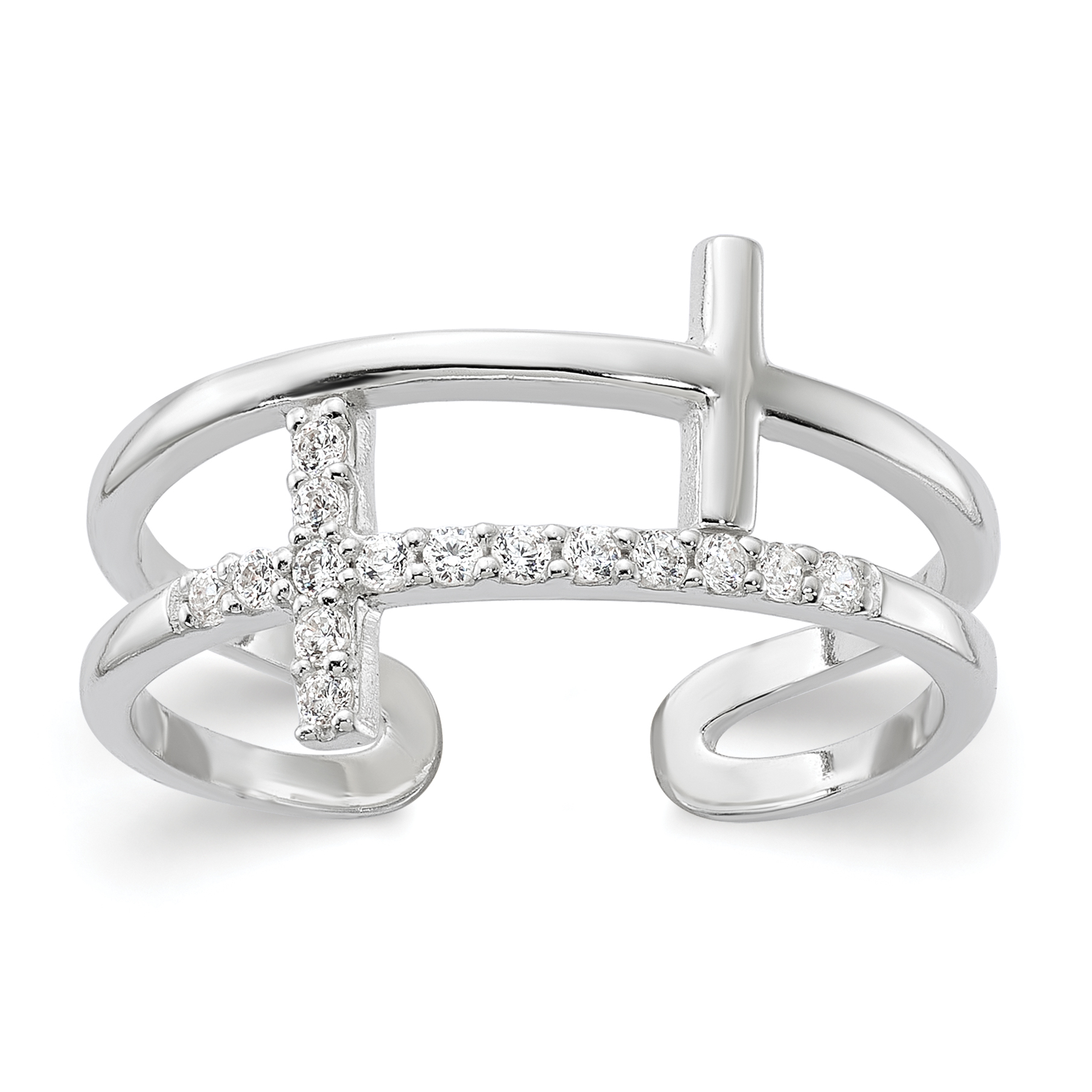 Sterling Silver E-coated CZ Cross Open Back Ring (QR7486-6)