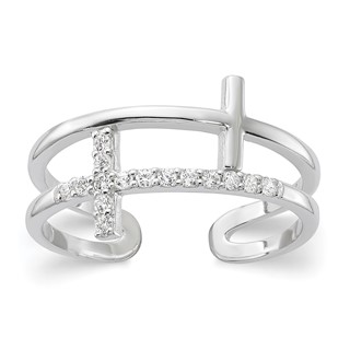 Sterling Silver E-coated CZ Cross Open Back Ring