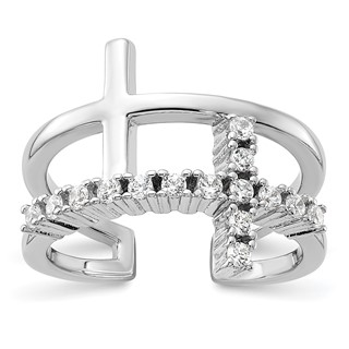 True Fire Sterling Silver Rhodium-plated Double Cross CZ Open Back Ring