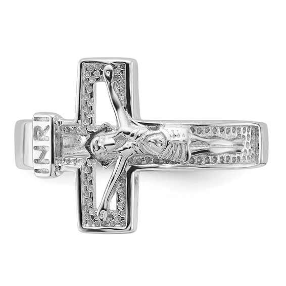 Sterling Silver Rhodium-plated INRI Crucifix Ring