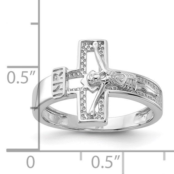 Sterling Silver Rhodium-plated INRI Crucifix Ring